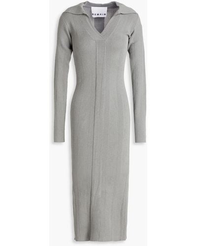 REMAIN Birger Christensen Ribbed Cotton-blend Midi Dress - Grey