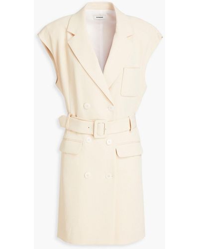 Sandro Double-breasted Belted Crepe Mini Dress - Natural