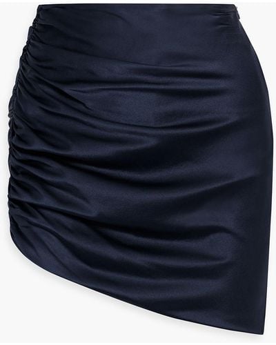 Michelle Mason Asymmetric Ruched Silk-satin Mini Skirt - Blue