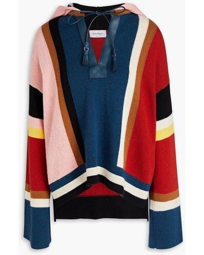 Ferragamo Color-block Cashmere And Cotton-blend Hooded Jumper - Multicolour