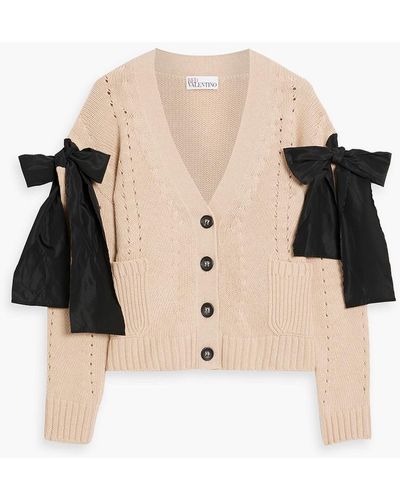 RED Valentino Bow-detailed Pointelle-knit Cardigan - Natural