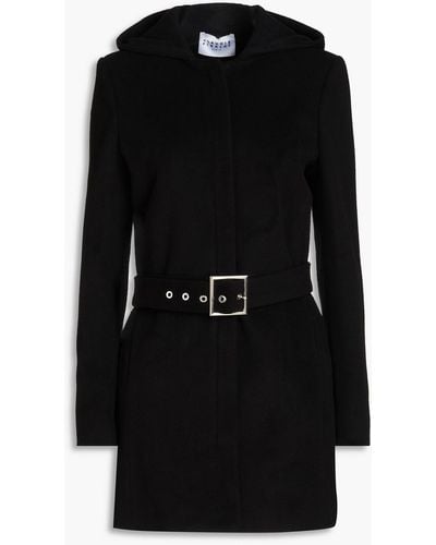Claudie Pierlot Gib Belted Wool-blend Felt Hooded Coat - Black