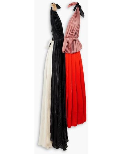 Victoria Beckham Asymmetric Pleated Crepe And Satin Dress - Red