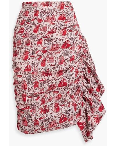 RHODE Felicity Draped Printed Cotton-blend Poplin Skirt - Red