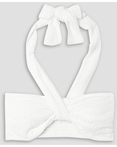 Faithfull The Brand Glenda Cropped Linen-blend Gauze Halterneck Top - White