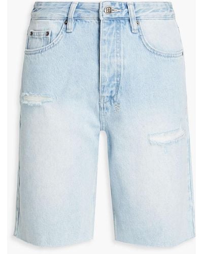 Ksubi Embroidered Distressed Denim Shorts - Blue