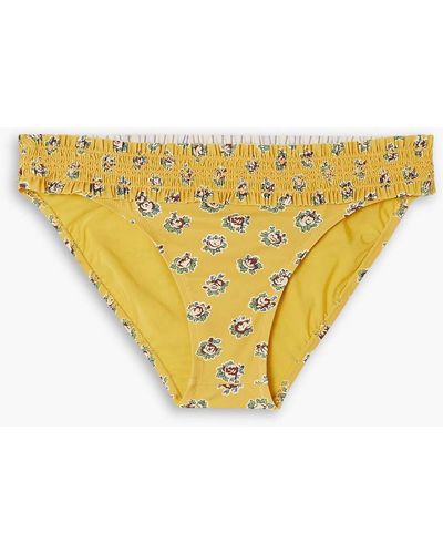 Tory Burch Costa Shirred Floral-print Mid-rise Bikini Briefs - Yellow