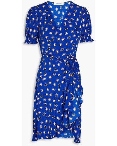 Diane von Furstenberg Emilia Printed Crepe Mini Wrap Dress - Blue