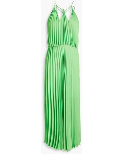 Sandro Noelia Cutout Pleated Crepe De Chine Midi Dress - Green