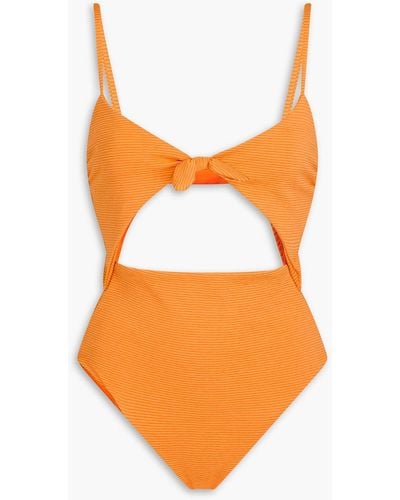 Mara Hoffman Kia Cutout Ribbed Knotted Swimsuit - Orange