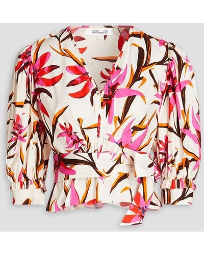 Diane von Furstenberg Harlow Floral-print Cotton-blend Poplin Blouse - Red
