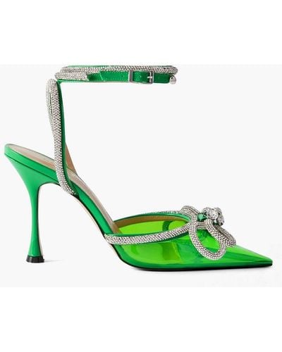 Mach & Mach Double Bow Crystal-embellished Neon Pvc And Patent-leather Pumps - Green