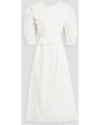 Sea Apron Cutout Embroidered Cotton-poplin Midi Dress - White