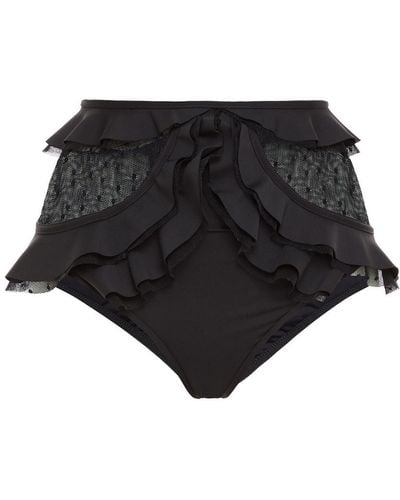 Zimmermann Point D'esprit-paneled Ruffled High-rise Bikini Briefs - Black