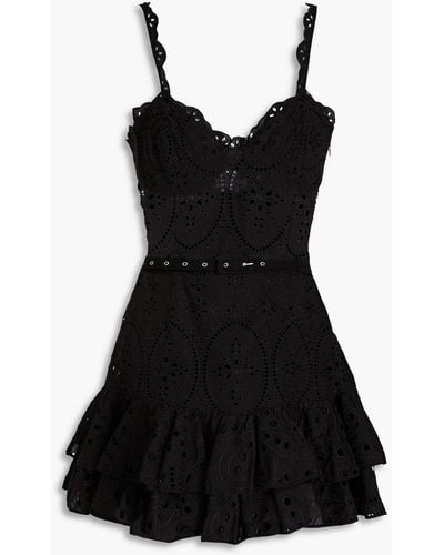 Charo Ruiz Marianne Ruffled Broderie Anglaise Cotton-blend Mini Dress - Black