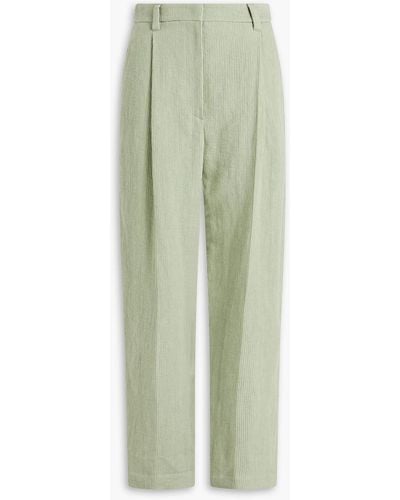 Brunello Cucinelli Ribbed Linen And Cotton-blend Straight-leg Pants - Green