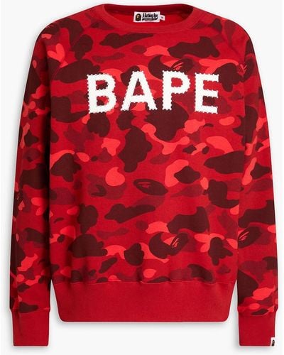 A Bathing Ape Crystal-embellished Camouflage-print Cotton-fleece Sweatshirt - Red