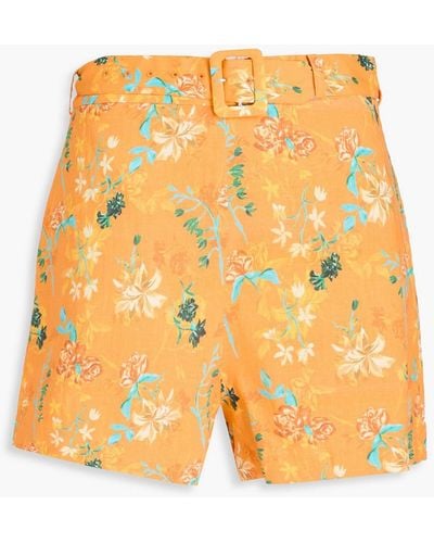 Solid & Striped The Renata Belted Floral-print Linen-blend Shorts - Yellow