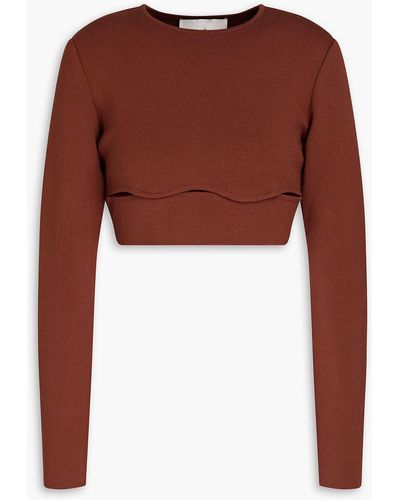 Zeynep Arcay Camille Rowe Cropped Cutout Stretch-knit Top - Brown