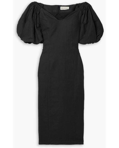 Mara Hoffman Namari Off-the-shoulder Linen And Cotton-blend Twill Midi Dress - Black