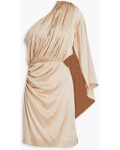 retroféte Mae One-sleeve Pleated Stretch-silk Satin Mini Dress - Natural