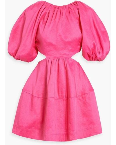 Aje. Admiration Lace-up Cutout Linen-blend Mini Dress - Pink