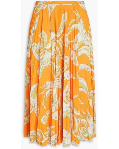 Emilio Pucci Pleated Printed Crepe Midi Skirt - Orange