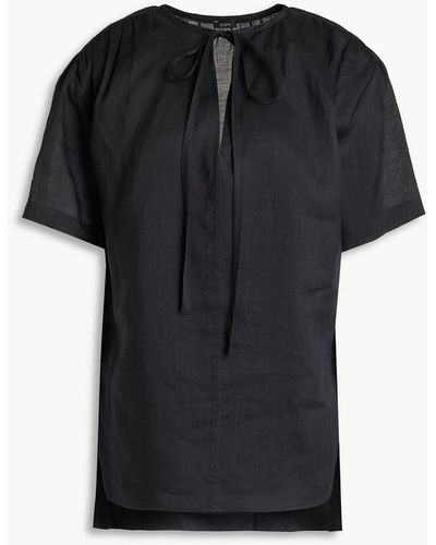JOSEPH Birna Tie-detailed Gathered Ramie-voile Top - Black