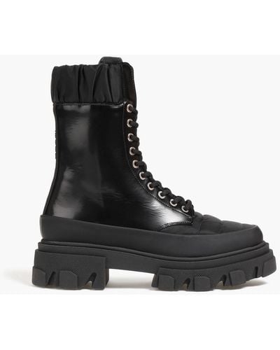 Ganni Quilted Shell And Leather Combat Boots - Black