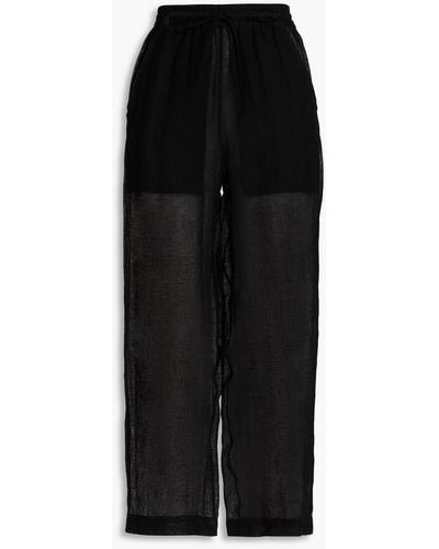 LeKasha Gathered Linen-gauze Wide-leg Trousers - Black
