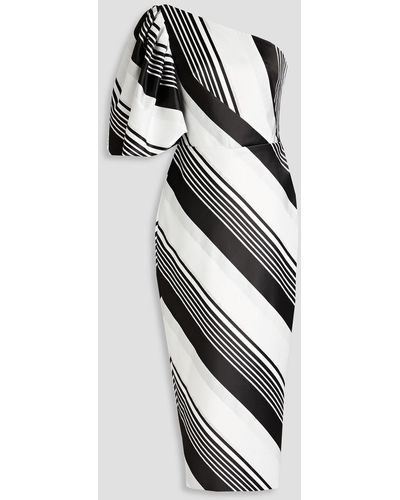 Rasario One-shoulder Striped Jacquard Midi Dress - White