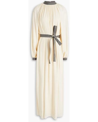 Tory Burch Gathered Silk-crepe Maxi Dress - Natural