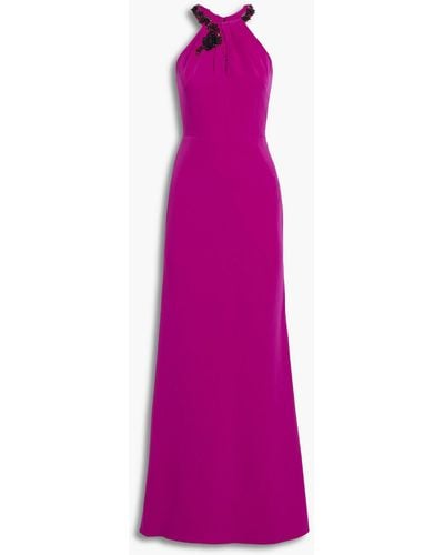 Marchesa Embellished Crepe Gown - Purple