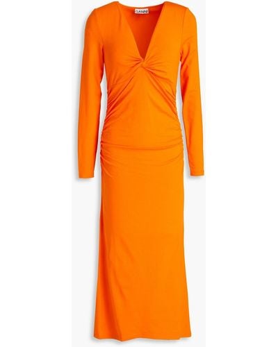 Ganni Twisted Jersey Midi Dress - Orange