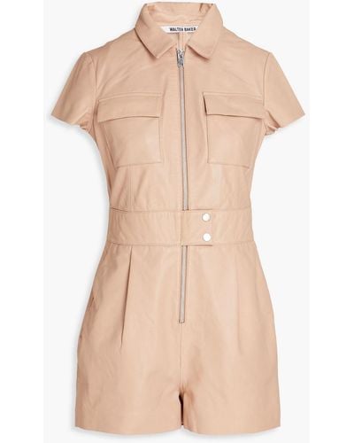 Walter Baker Pleated Leather Playsuit - Natural