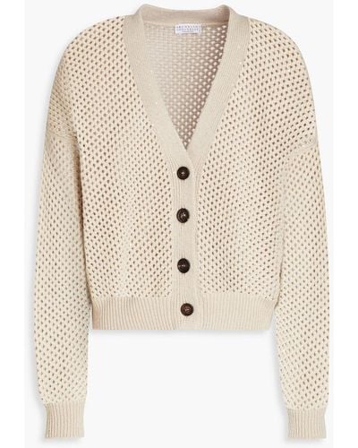 Brunello Cucinelli Sequin-embellished Open-knit Cashmere And Silk-blend Cardigan - Natural
