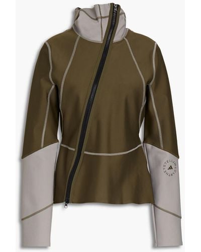 adidas By Stella McCartney Two-tone Logo-print Stretch Hooded Jacket - Green