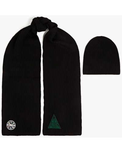 Aztech Mountain Appliquéd Ribbed Wool-blend Beanie And Scarf Set - Black
