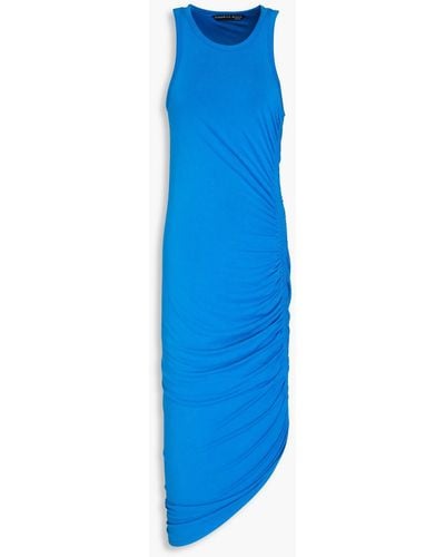 Veronica Beard Asymmetric Ruched Jersey Midi Dress - Blue