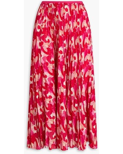 RED Valentino Pleated Printed Crepe De Chine Midi Skirt - Red
