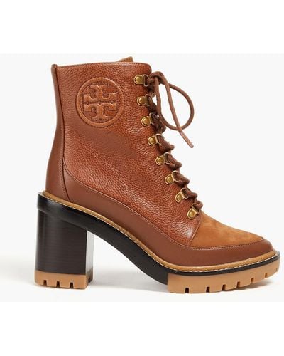 Tory Burch Miller Pebbled-leather And Nubuck Ankle Boots - Brown