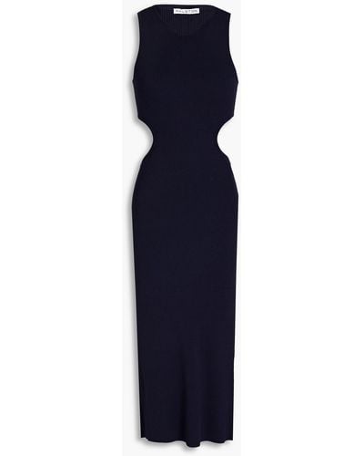 Halston Alena Cutout Ribbed-knit Midi Dress - Blue