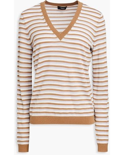 Theory Striped Wool-blend Jumper - Natural