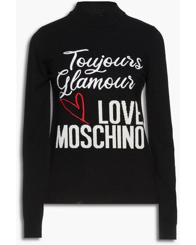 Love Moschino Embroidered Intarsia-knit Wool-blend Jumper - Black