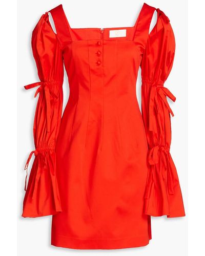 Sara Battaglia Tie-detailed Stretch-cotton Poplin Mini Dress - Red