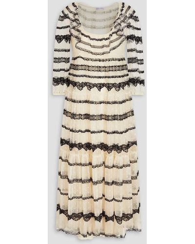 RED Valentino Ruffled Lace-trimmed Point D'esprit Midi Dress - Natural