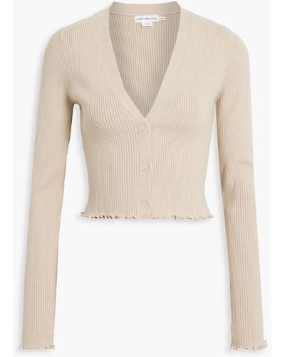 GOOD AMERICAN Cropped Ribbed Cotton-blend Cardigan - White