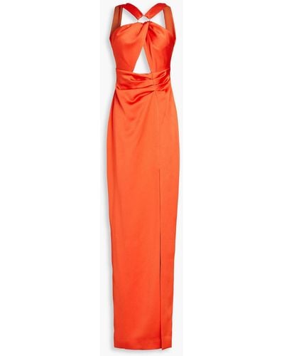 Rasario Embellished Cutout Satin Gown - Red
