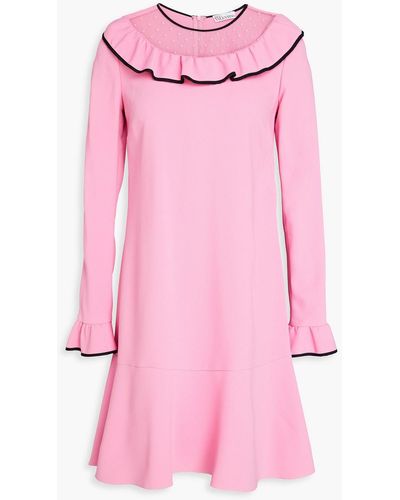 RED Valentino Two-tone Ruffled Point D'espirit Panelled Crepe Mini Dress - Pink
