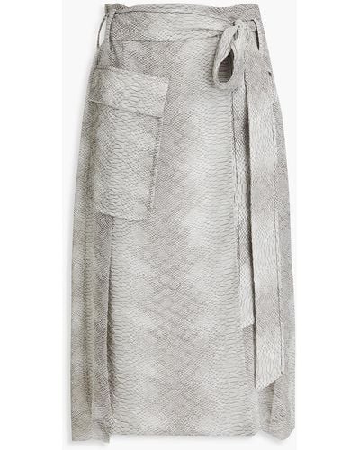 Victoria Beckham Snake-print Crepe Midi Wrap Skirt - Grey